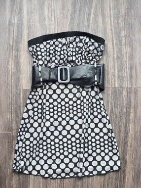 ​NWT Full Tilt Y2K Polka Dot Tube Top with Belt Black White Size Small